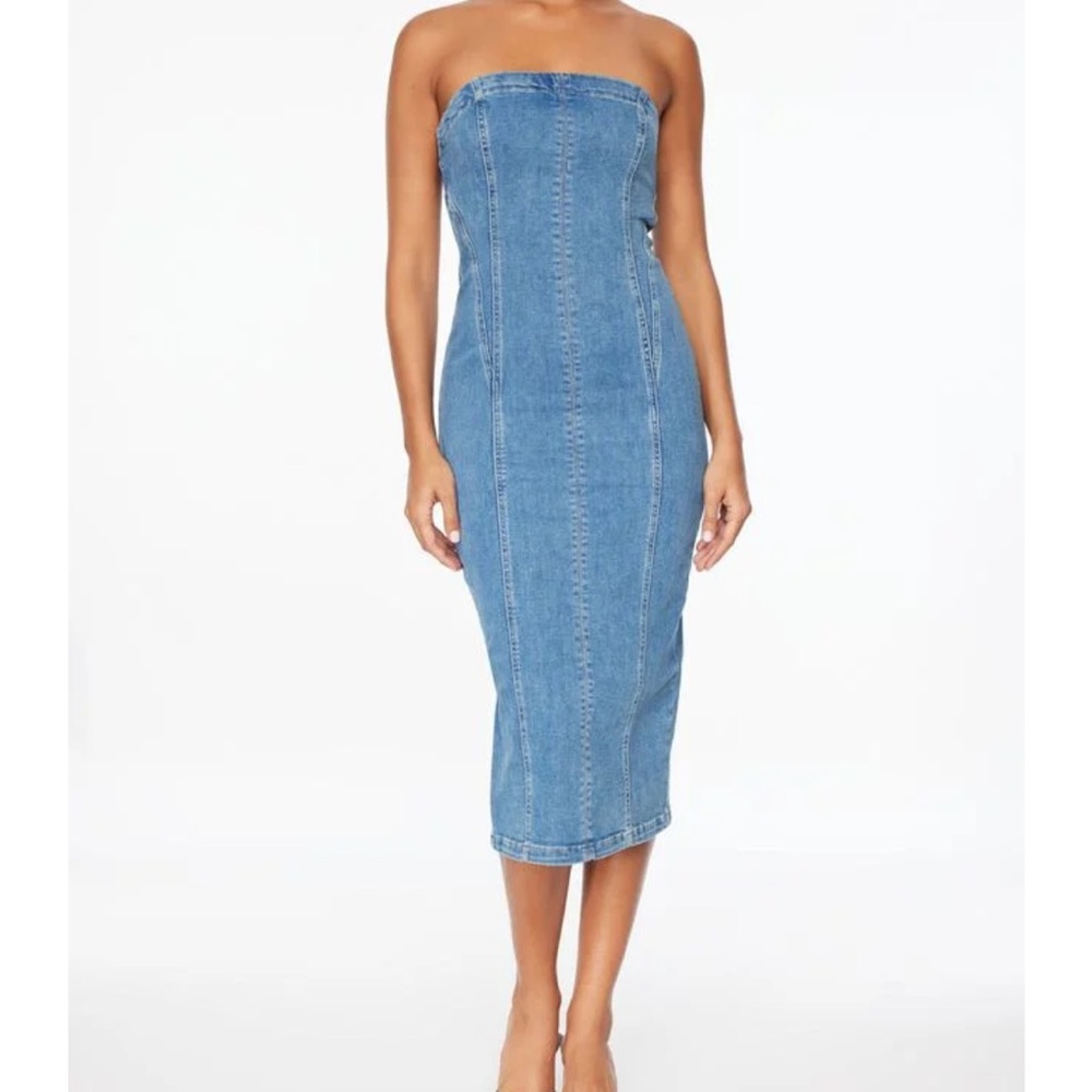 Denim tube midi dress